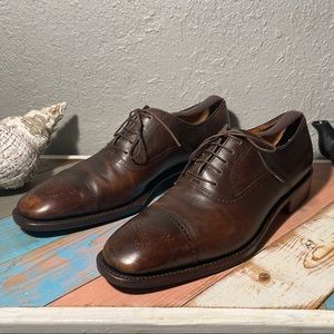 Salvatore Ferragamo TRAMEZZA men’s cap toe dress derby shoes 10.5 brown